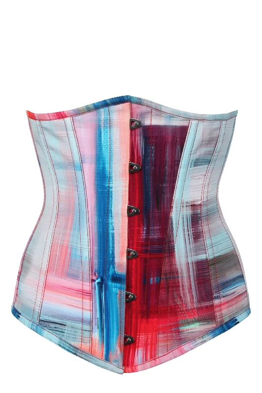 Abstract Red and Blue Brushstroke Longline Underbust Corset