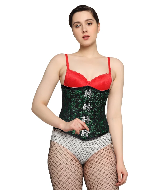 Green Brocade Steel Boned Waist Reducing Underbust Corset