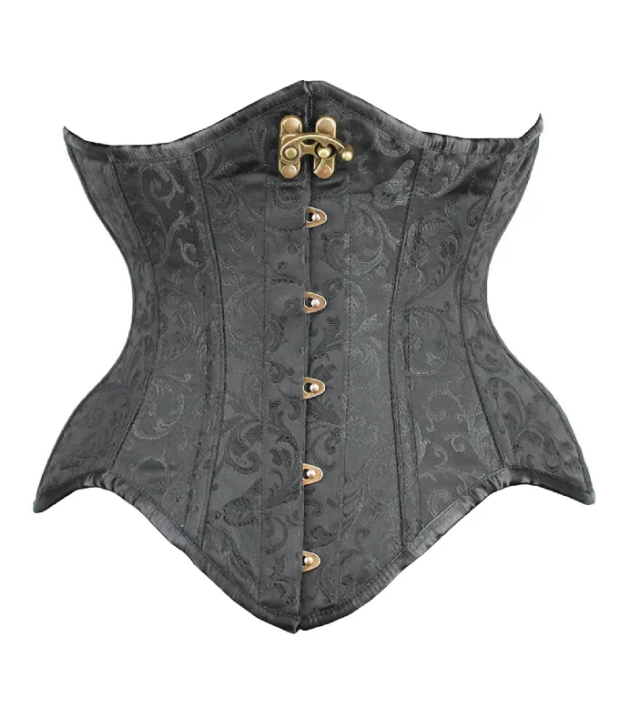 Black Brocade Waist Reducing  Underbust Corset