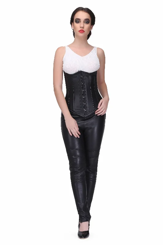 Black leather Steel Boned Waist Reducing Underbust Corset