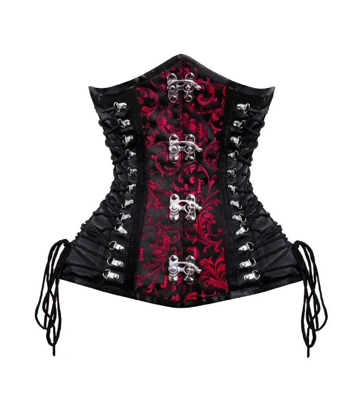 Black Red  Brocade Waist Reducing Underbust Corset