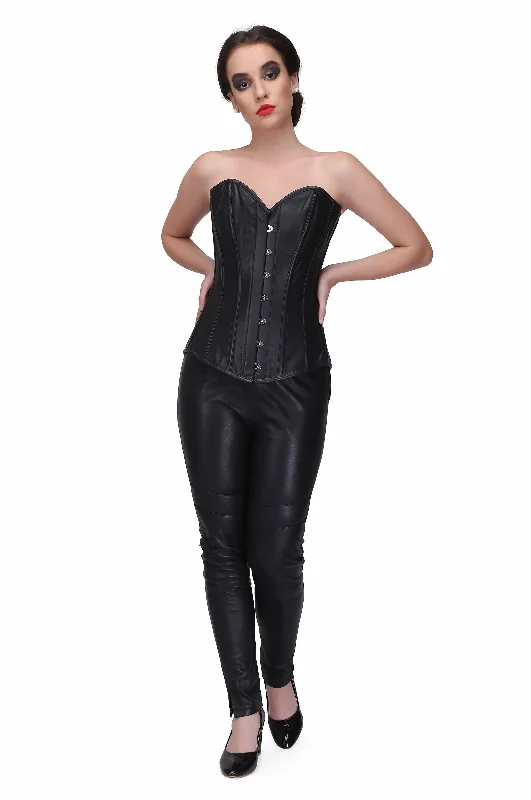 Black Sheep Nappa Leather Steel Boned Long Lined Overbust Corset