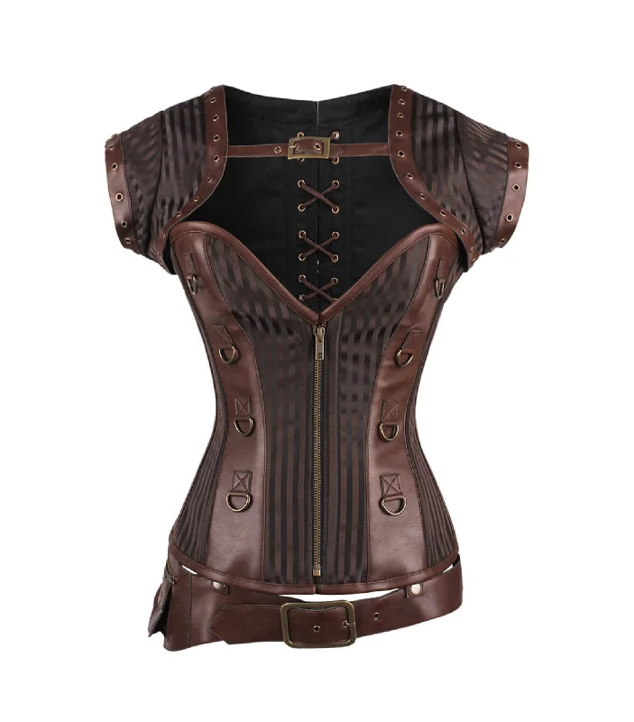 Brown Strip Brocade with Steampunk Bolero Jackets