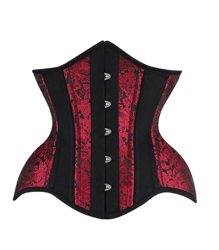 Heidi Red Brocade Authentic Steel Boned Underbust  Waist Training Corset