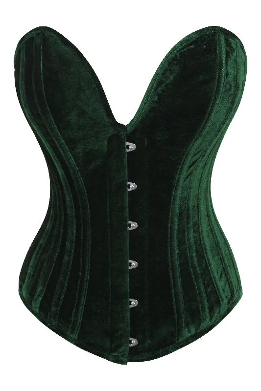 Dark Green Velvet Overbust Corset with Plunge Neckline