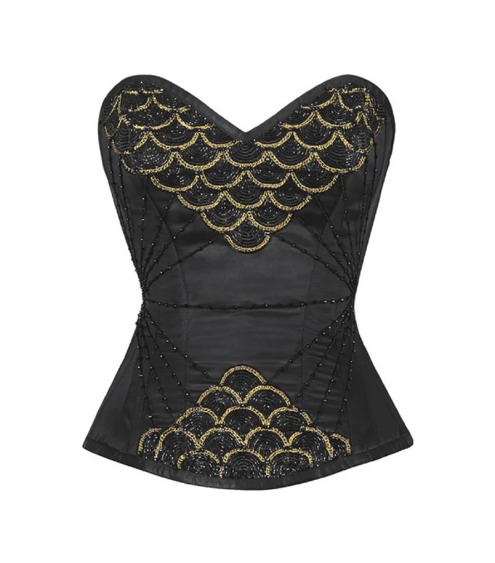 Fish Scales Beaded Black Overbust Corset