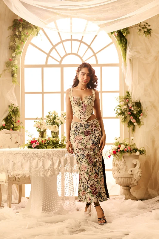 Mileva Floral Jacquard Corset Skirt Set