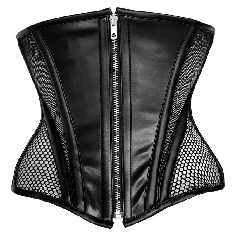 Gothic Punk Fetish Waist Chincher With Mesh & Pu Corset