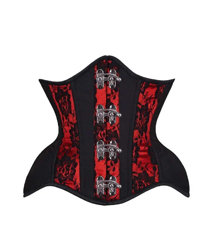 Heidi Red Brocade Authentic Steel Boned Underbust  Waist Training Corset