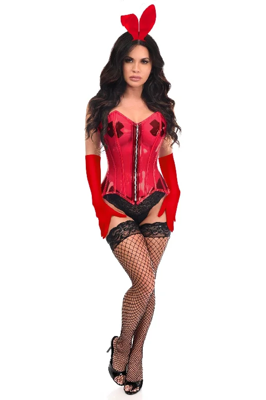 Lavish 4 PC Clear Red Sexy Bunny Corset Costume