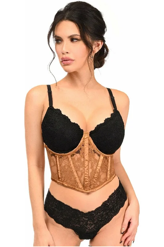 Lavish Caramel Sheer Lace Underwire Waist Cincher Corset