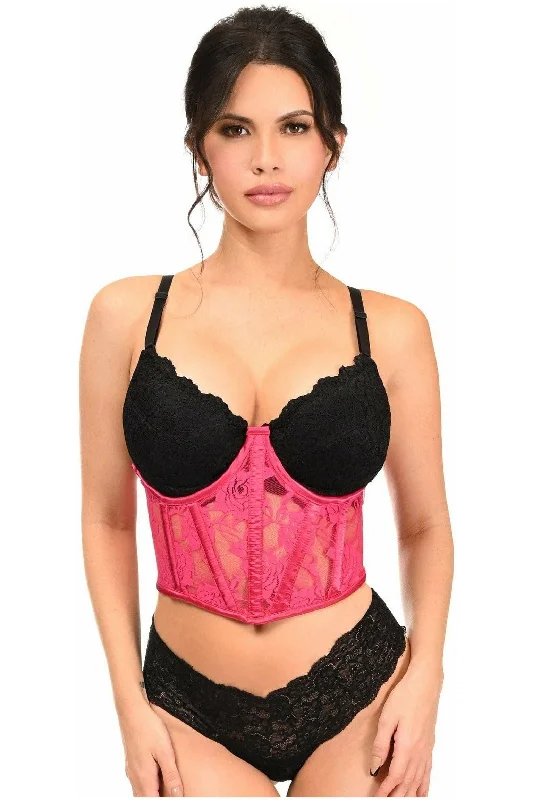 Lavish Fuchsia Sheer Lace Underwire Waist Cincher Corset