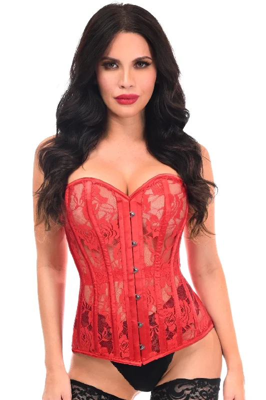 Lavish Red Sheer Lace Over Bust Corset