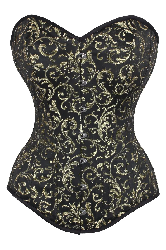 Long Gold Brocade Pattern Corset With Hip Gores