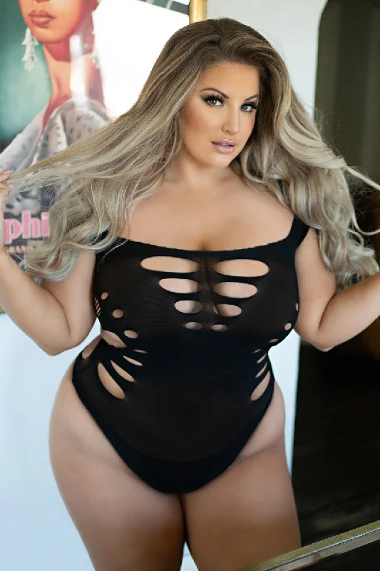 Plus Size Bad Girl Edgy Cutouts Fishnet Intimate Bodysuit