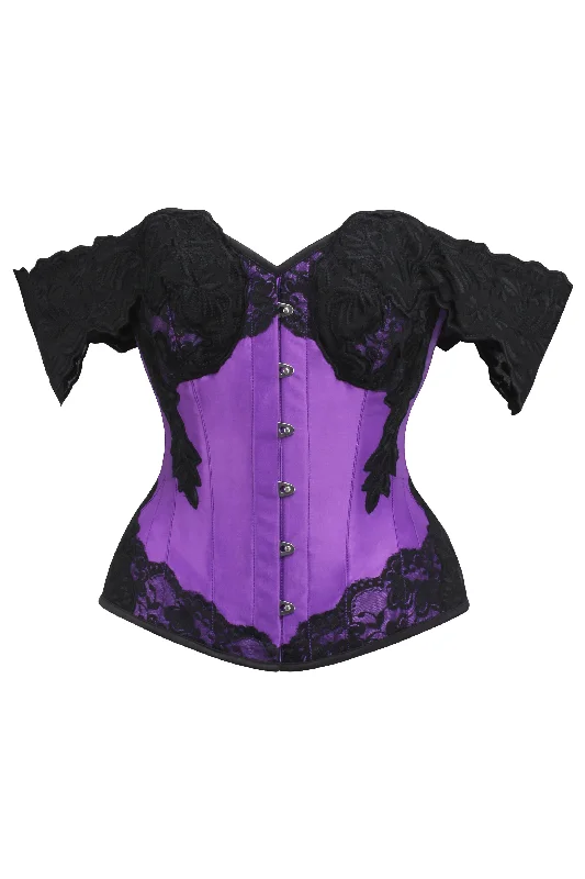 Purple Longline Corset Top with Lace Cap Sleeve