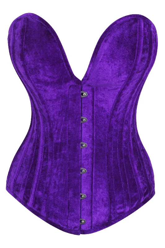 Purple Velvet Overbust Corset with Plunge Neckline