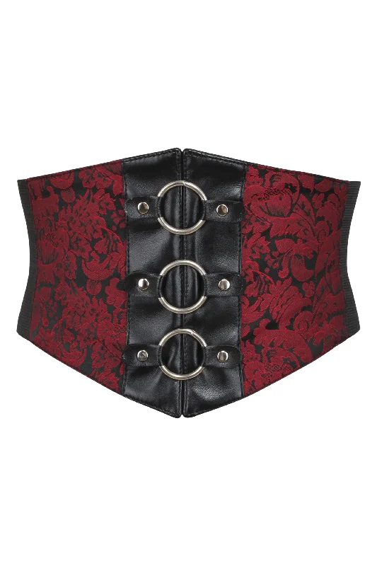 Red Brocade & PVC Corset Inspired Belt with Zip