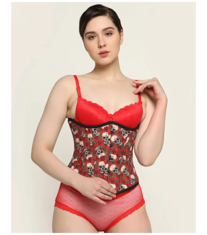 Skull Rose printed waist reducing underbust corset