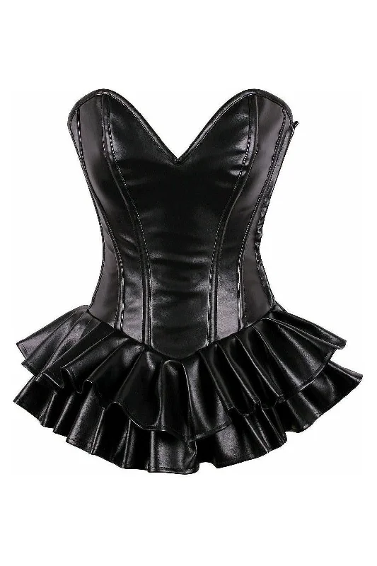 Top Drawer Black Faux Leather Steel Boned Mini Corset Dress