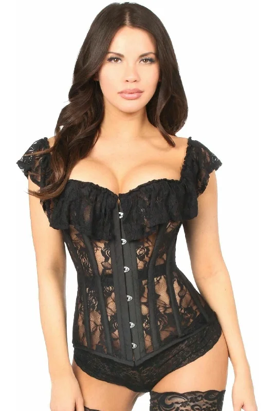 Top Drawer Black Sheer Lace Steel Boned Corset