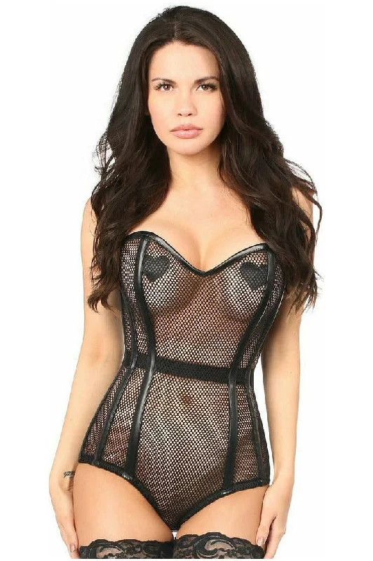 Top Drawer Steel Boned Fishnet Corseted Bodysuit