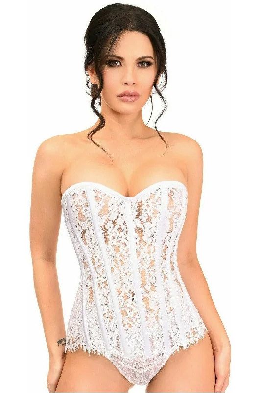 Top Drawer White Lace Steel Boned Corset w/Rhinestones