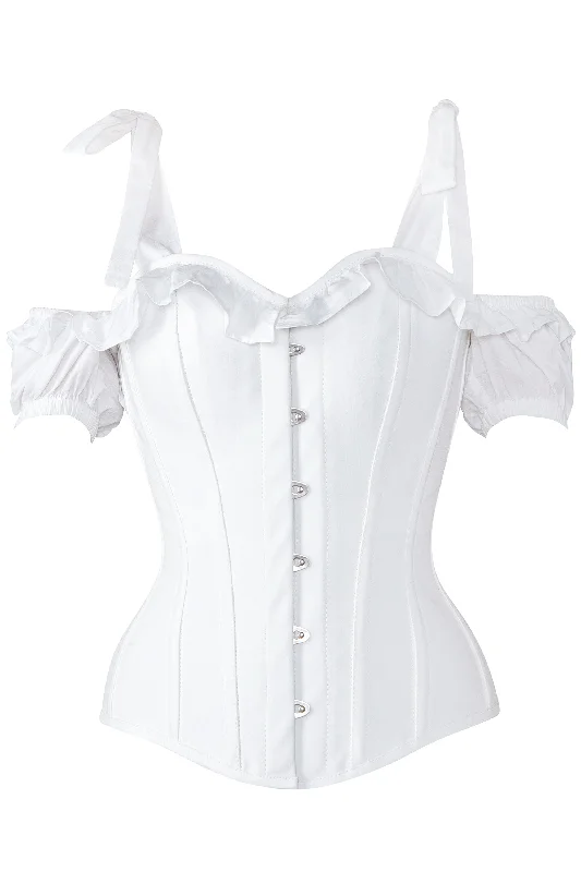 White Cotton Overbust With Sleeves And Shoulder Straps