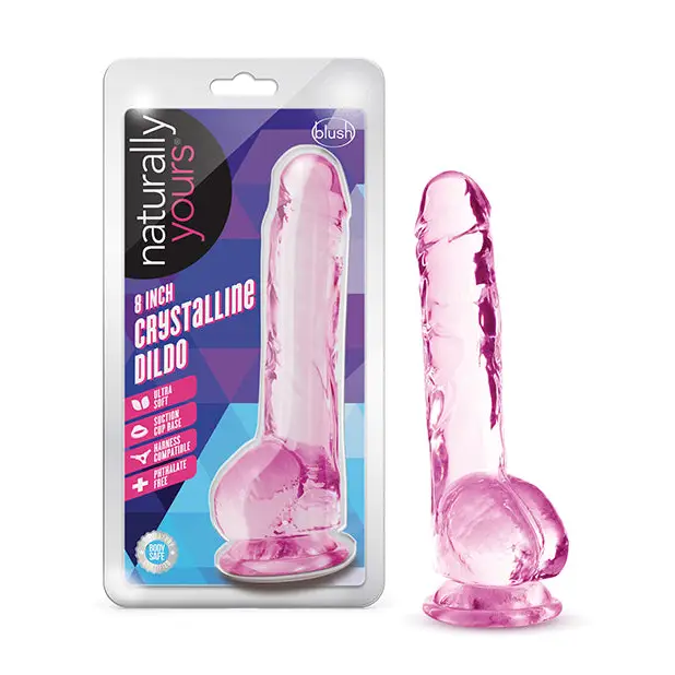 Blush Naturally Yours Crystalline 8 in. Dildo with Balls & Suction Cup Rose