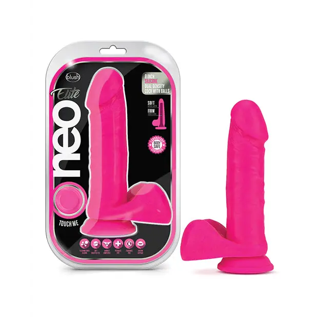 Blush Neo Elite 8 in. Silicone Dual Density Dildo With Balls & Suction Cup Neon Pink