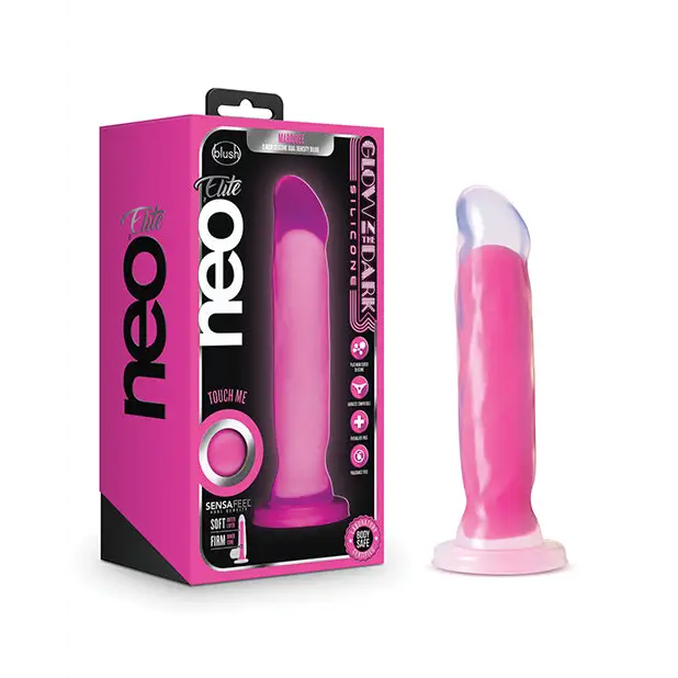 Blush Neo Elite Glow in the Dark Marquee 8 in. Silicone Dual Density Dildo with Suction Cup Neon Pink