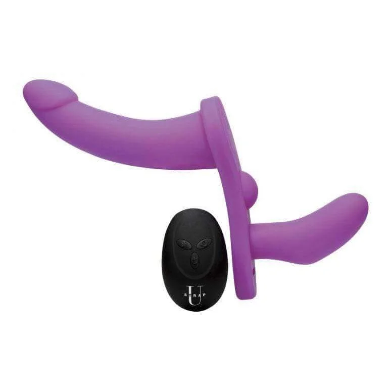 Double Take 10X Double Penetration Vibrating Strap-on Harness - Purple