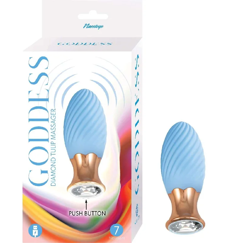 Goddess Diamond Tulip Massager - Blue: 7-Function Bullet-Style Vibrator with Swirl Texture