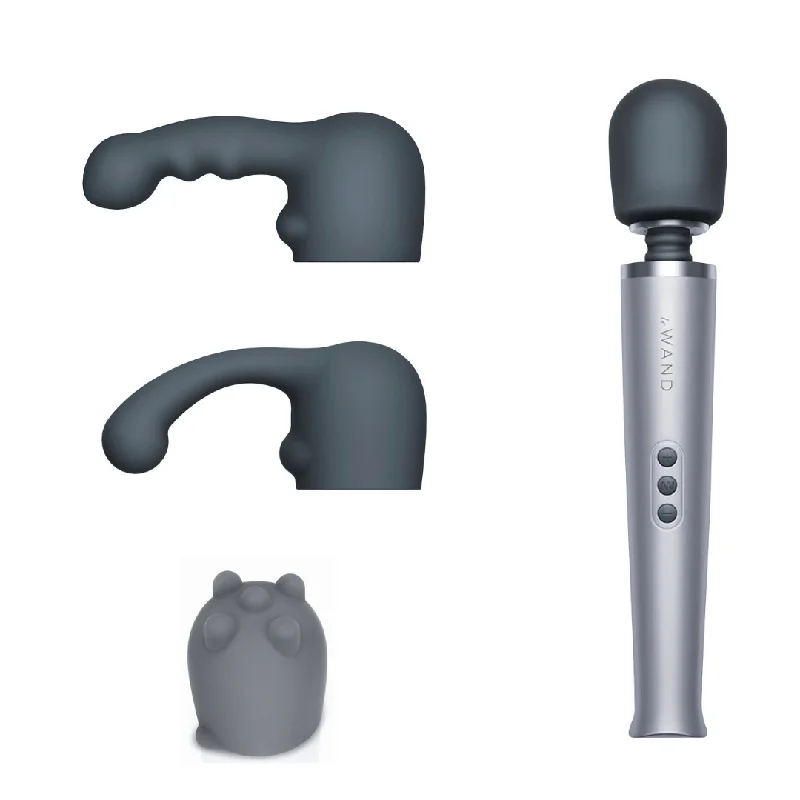 Le Wand Pleasure Set Bundle: Rechargeable Wand Massager with Silicone Attachments