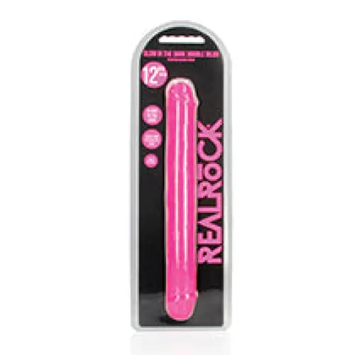 RealRock Glow in the Dark Double Dong 12 in. Dual-Ended Dildo Neon Purple