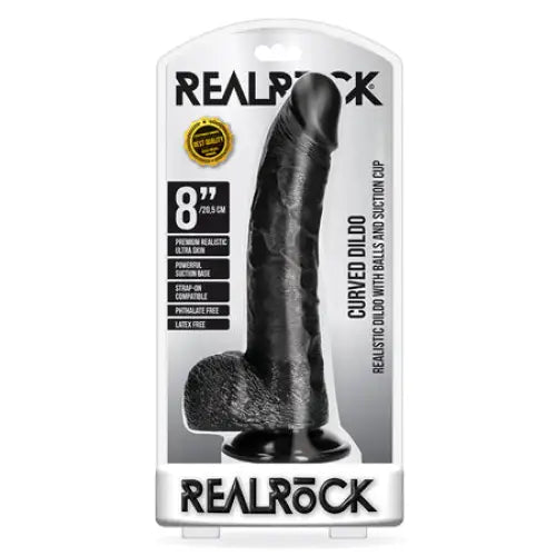 RealRock Realistic 8 in. Curved Dildo With Balls and Suction Cup Black