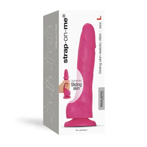 Strap-On-Me Realistic Collection Sliding Skin Dual-Density Silicone Dildo Fuchsia L