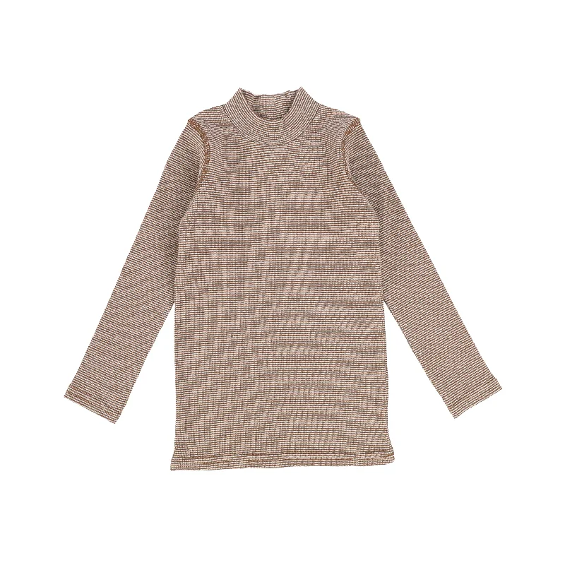 Analogie Mini Stripe Stitch Mock Neck - Brown/White