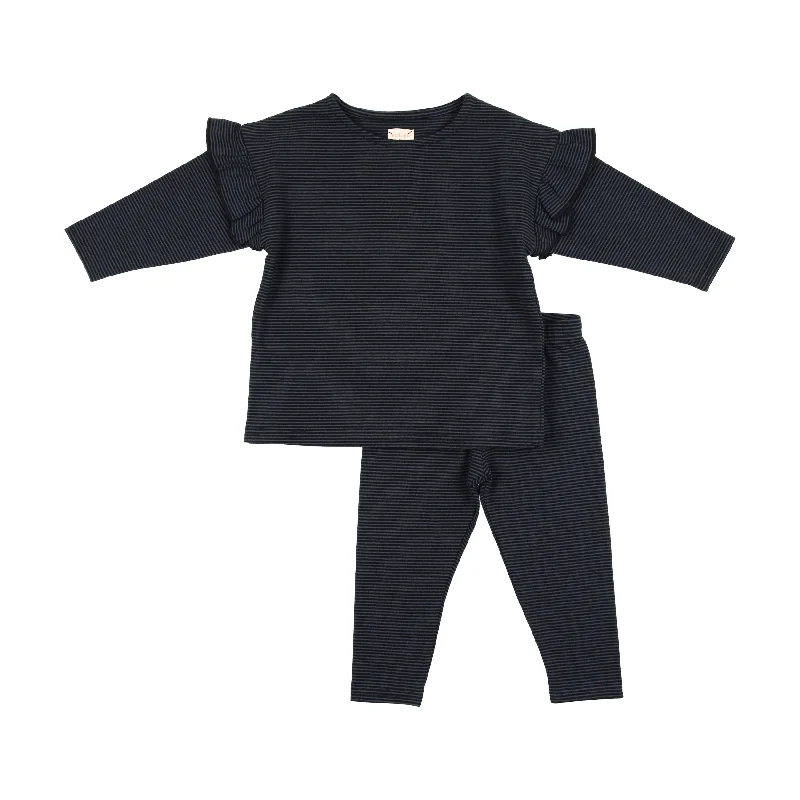 Analogie Tiny Stripe Girls Set - Black/Midnight