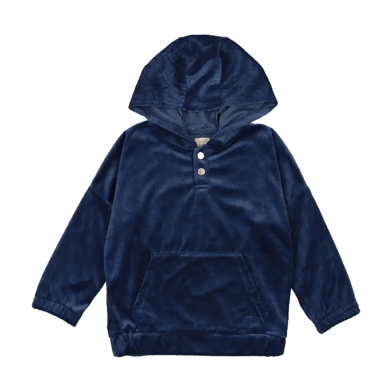 Analogie Velour Hooded Sweatshirt - Mid Blue