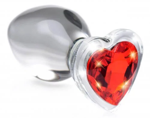 Booty Sparks Red Heart Glass Anal Plug - Medium, by XR Brands