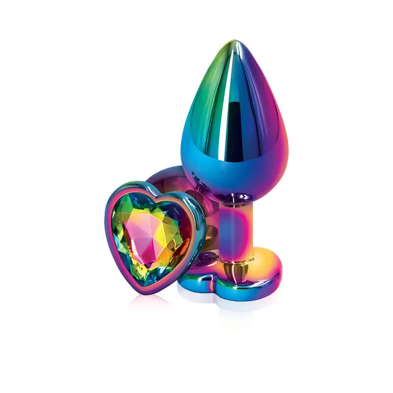 Rear Assets Multicolor Heart Medium Rainbow Butt Plug